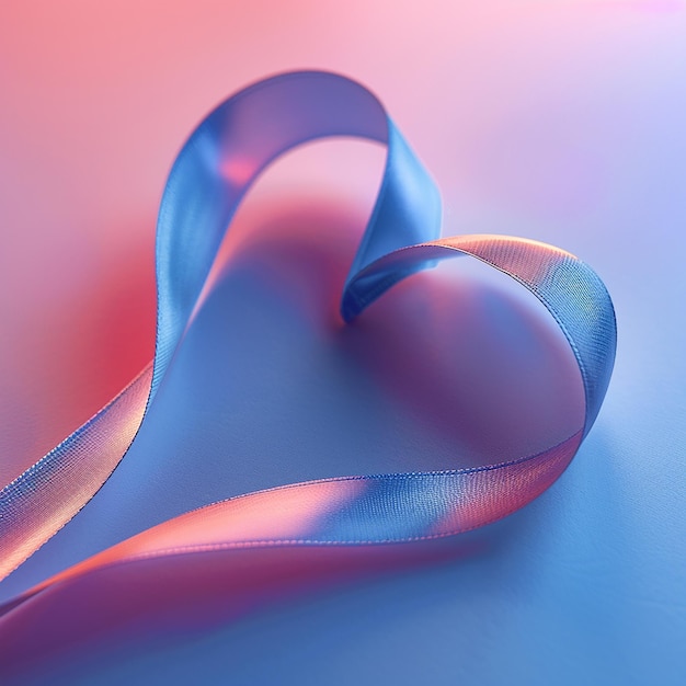 3h Blue heartshaped ribbon Blue pink gradient background High resolution Photography