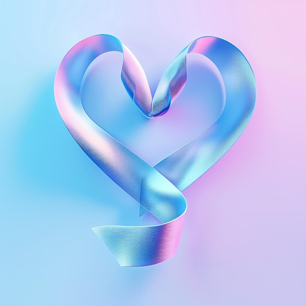 3h Blue heartshaped ribbon Blue pink gradient background High resolution Photography