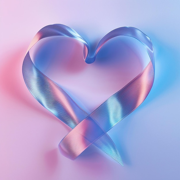 3h Blue heartshaped ribbon Blue pink gradient background High resolution Photography