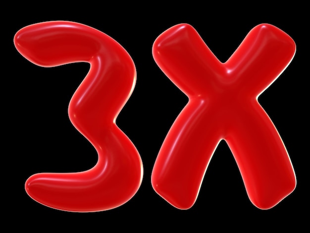 3x with red color isolated on black background for double and bonus concept