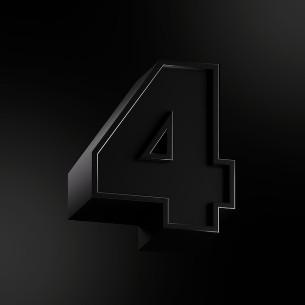 4 four number 3d rendered black character