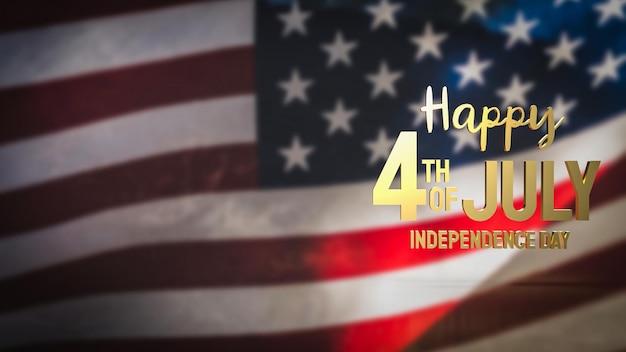 The 4 th of July gold text on united stage of America flag for holiday or celebration concept 3d rendering