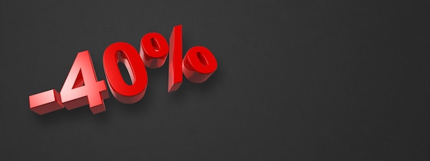 40 off discount offer 3D illustration isolated on black Horizontal banner