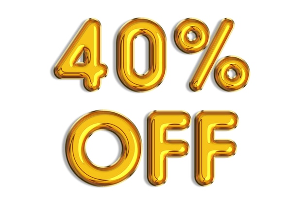 40 off discount promotion sale made of realistic 3d gold helium balloons Illustration of golden percent symbol for selling poster banner ads shopping concept Numbers isolated on white background