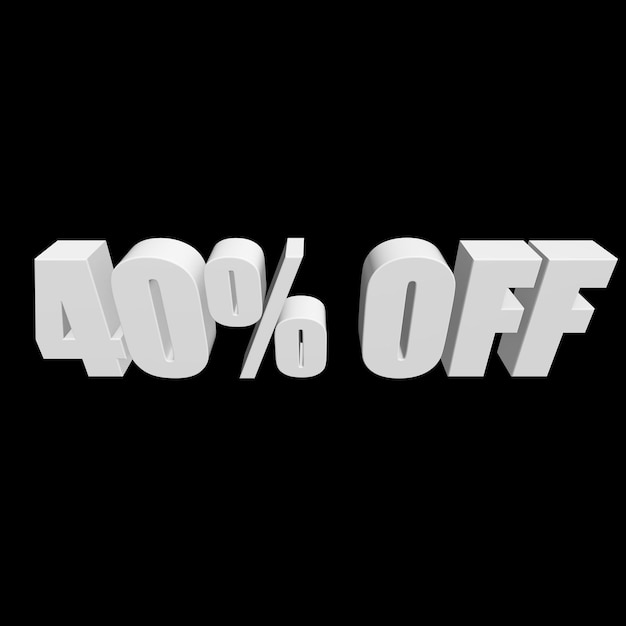 Photo 40 percent off 3d letters on black background