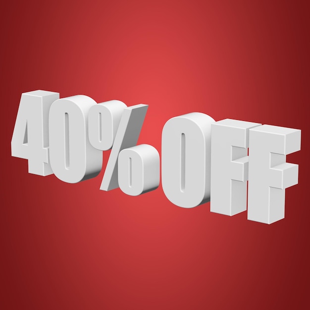 Photo 40 percent off 3d letters on red background