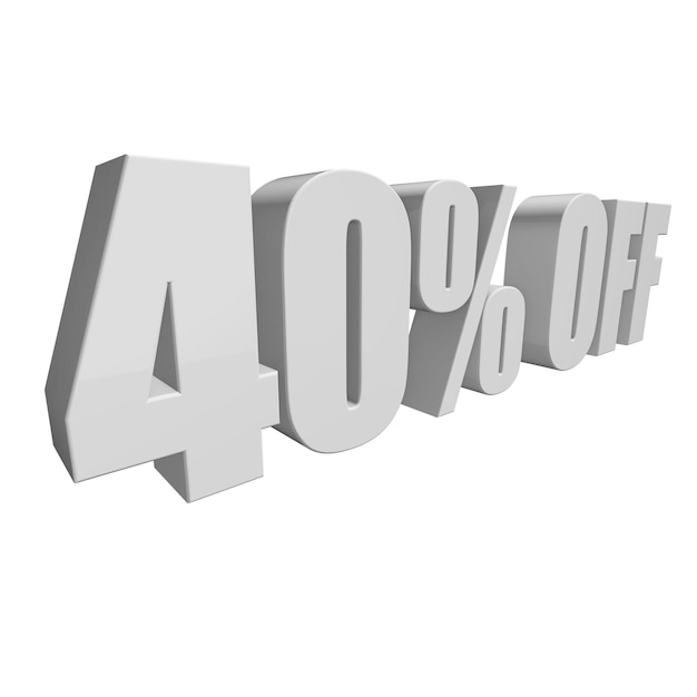 Photo 40 percent off 3d letters on white background