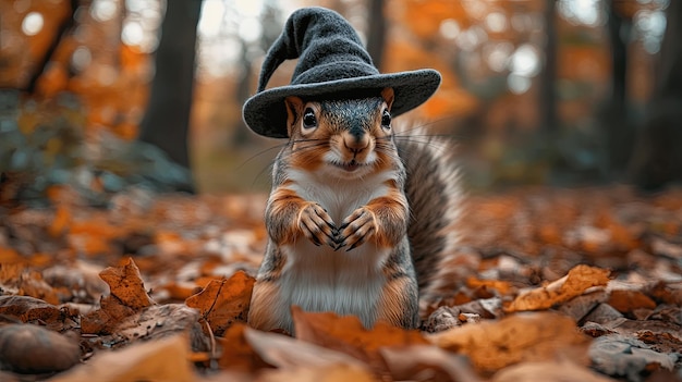 Photo 43 squirrel in a wizard hat casting spells in a haunted forest wizard squirrel magical woodland creature