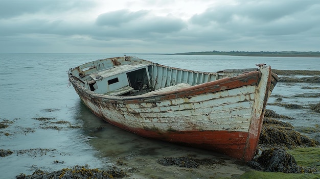 Photo 44 an abandoned fishing boat slowly sinking into the sea neglect forgotten dreams