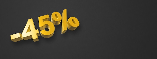 45 off discount offer 3D illustration isolated on black Horizontal banner