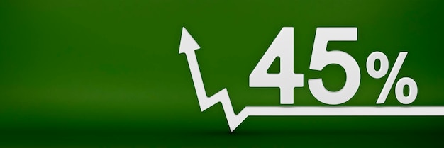 45 percent The arrow on the graph points up Rising prices inflation increase in income increase in interest rates taxes 3d banner forty five percent sign discount on a green background