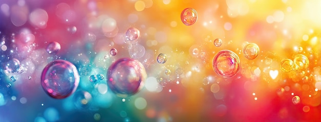 Photo 46 an abstract image of multicolored bubbles merging into a burst of vivid hues the background includes scattered stars and playful hearts with bright splashes and light clouds adding depth and