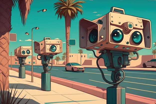 4K security cameras scanning the street in the future