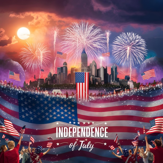 4th of July independence day poster banner background template with usa flag