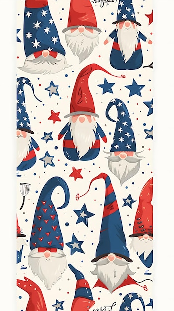 4th Of July Patriotic Cute Gnome Independence Day Cute Pattern Happy Gnomes 4th of July fireworks