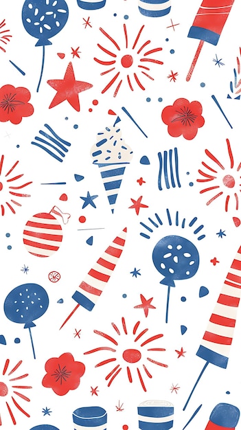 4th Of July Patriotic Gnome Independence Day Cute Pattern Gnomes seamless pattern fireworks