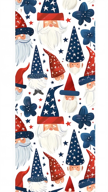 4th Of July Patriotic Gnome Independence Day Cute Pattern Gnomes seamless pattern fireworks