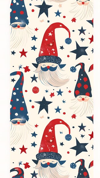 4th Of July Patriotic Gnome Independence Day Cute Pattern Gnomes seamless pattern fireworks