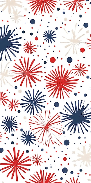 4th of July Patriotic Pattern Red White Blue Fireworks USA Seamless pattern with fireworks