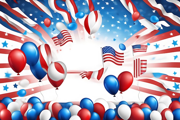 4th of July poster template USA independence day celebration with American balloons flag banner