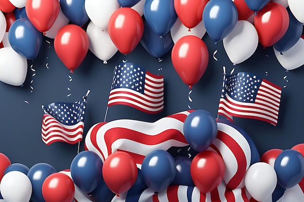 4th of July poster template USA independence day celebration with American balloons flag banner