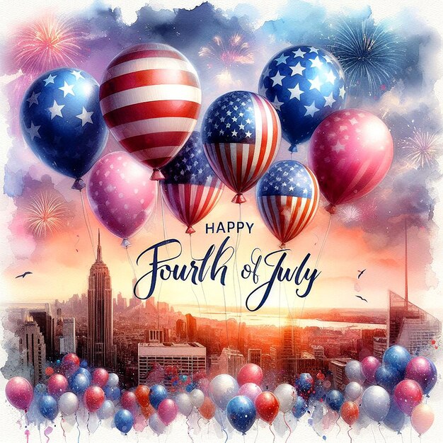 4th of july USA Independence day design of fireworks on watercolor background vector illustration