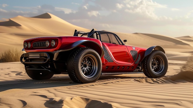 4WD midengine fullfendered supercar sand roadster parked on a dune