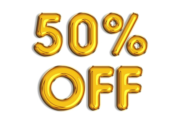 50 off discount promotion sale made of realistic 3d gold helium balloons Illustration of golden percent symbol for selling poster banner ads shopping concept Numbers isolated on white background