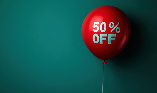 Photo 50 off percent discount concept bright red balloons on a black background black friday sale concept