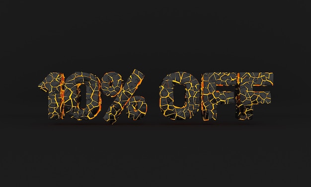 50 off word Broken sign Black and yellow 3d text with cracked volcanic lava effect Black friday