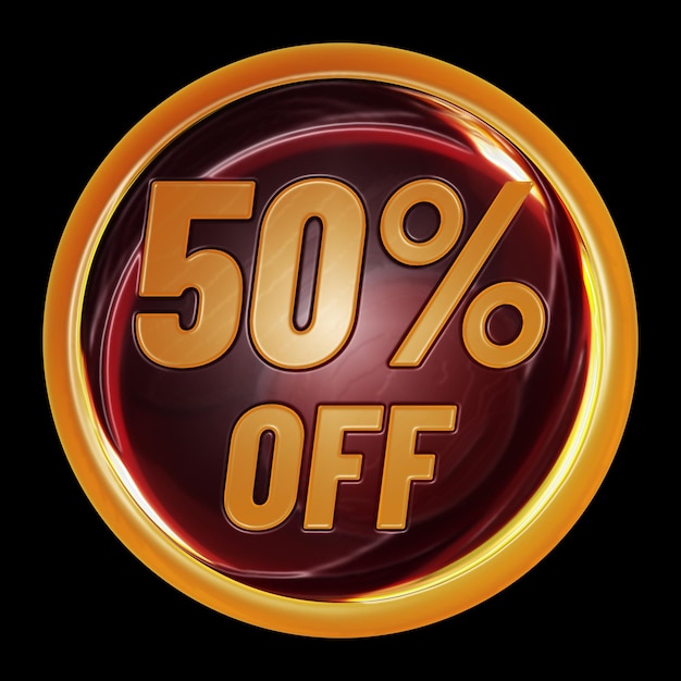 50 percent off on round sign for discount promotion offer and sale concept