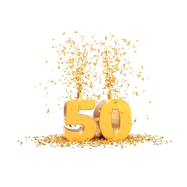 50 years golden 3d word on a white background  3D rendering