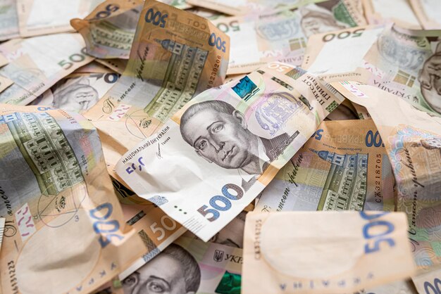 500 Ukrainian national currency bills as finance background salary