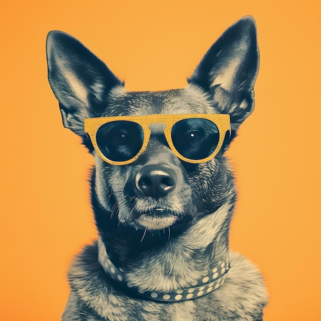 50s Vibes dog portrait wearing hipster glasses