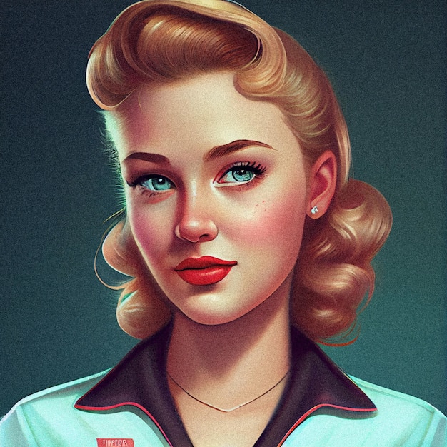 50s Vibes Vintage and Retro Girl illustartion whit granular texture