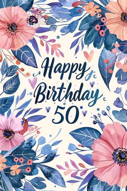 Photo a 50th happy birthday wish with cake greeting card and lettering design