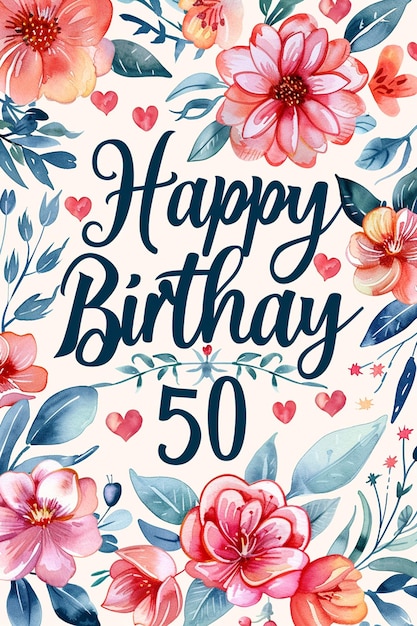 Photo a 50th happy birthday wish with cake greeting card and lettering design