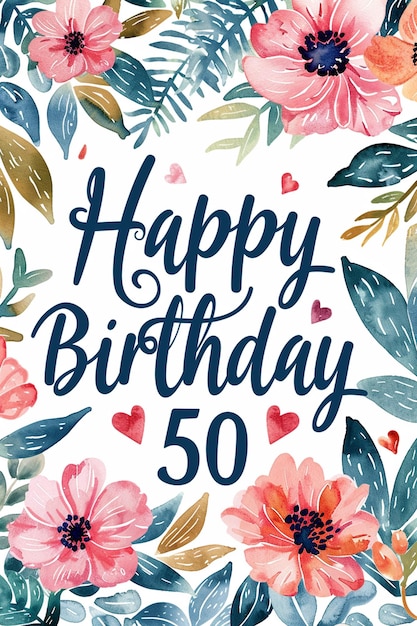 Photo a 50th happy birthday wish with cake greeting card and lettering design