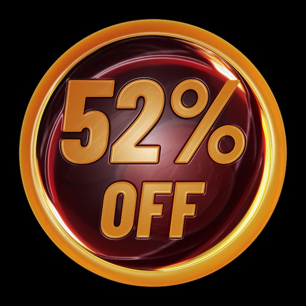 52 percent off on round sign for discount promotion offer and sale concept