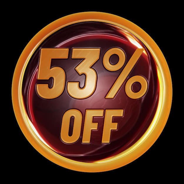 53 percent off on round sign for discount promotion offer and sale concept