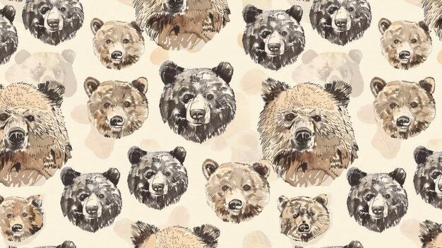 53 A repeating pattern of beautifully illustrated bear heads providing a gentle and sophisticated design perfect for wrapping paper