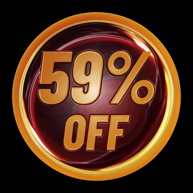 59 percent off on round sign for discount promotion offer and sale concept