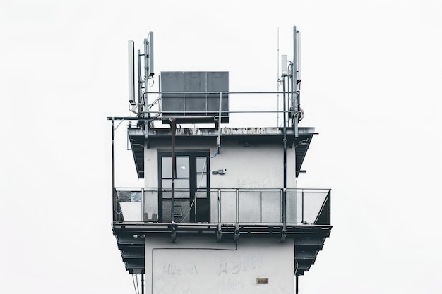 5g cellular antennas receiver on the roof of the building isolated on a white background