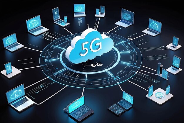 Photo 5g cloud connection digital devices to servers