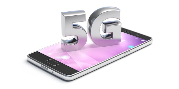 5G High speed network connection wifi on a smartphone isolated against white background 3d illustration