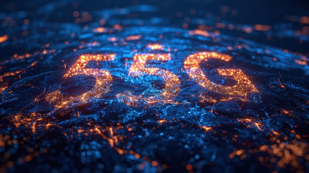 Photo 5g network symbol on a digital landscape