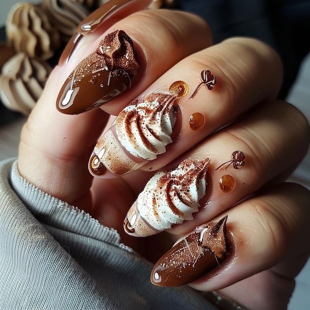 Photo 5h nail art of tiramisutiramisu nail designautumn cafe timelight tonedcocoa powder