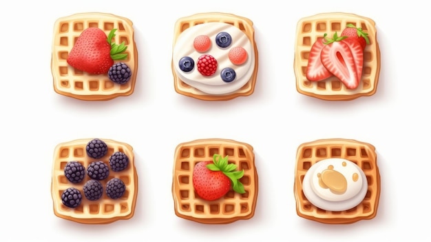 6 Cute Waffles Icon Pack In Minimalist 2d Style On White Backgro