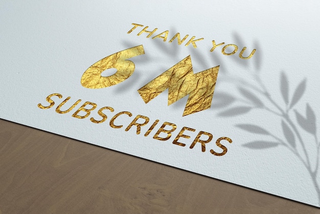 6 Million subscribers celebration greeting banner with Golden Paper design