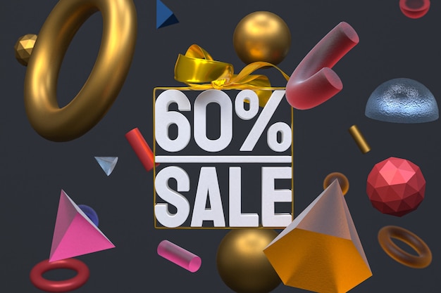 60% sale with bow and ribbon 3d design on abstract geometry background